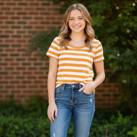 Merona Tops - MERONA The Ultimate Tee Orange & White Striped Short-sleeves Tee